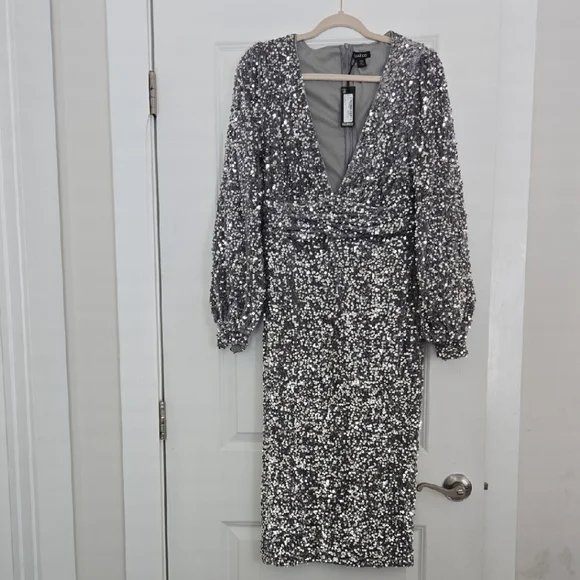 Boohoo Silver Sequin Midi Dress - Picture 3 of 5